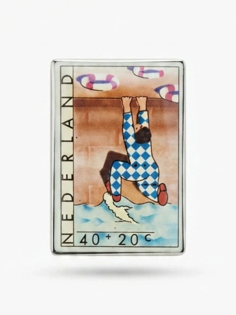 Vintage Nederland Stamp Art Pin | Collectible Dutch Postage Stamp Enamel Lapel P